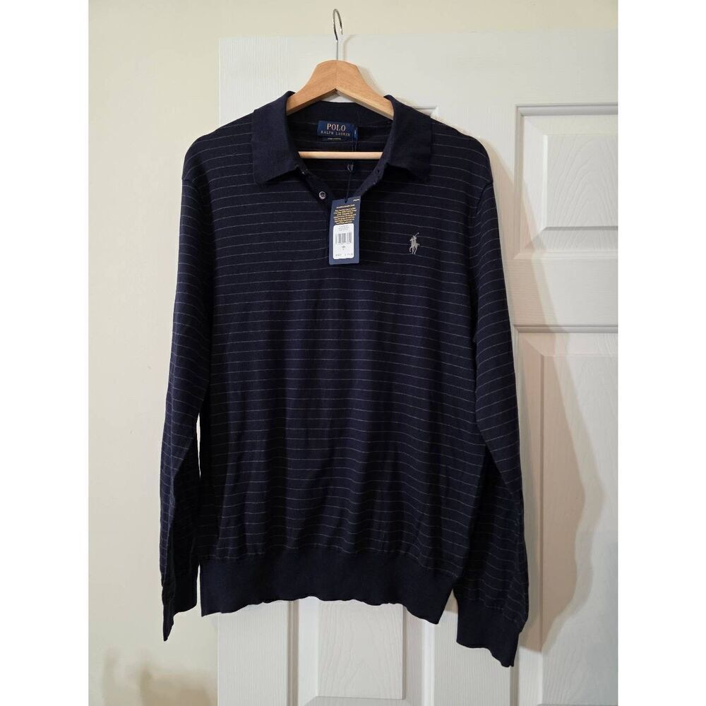 Polo Ralph lauren Cotton Sweater Striped L NWT NAVY